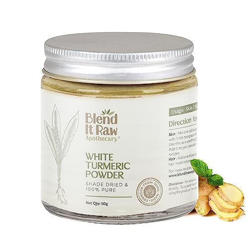 Blend it Raw Apothecary Purest White Turmeric Powder for Face, Acne, Scars and Dark Spots | Curcuma Zedoaria | Kachur Powder for Hair, Skin and Body Care - 50g