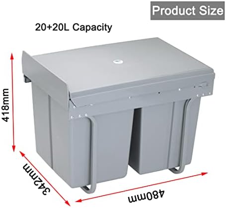 Nisorpa 20L+20L Pull Out Kitchen Bin Recycling Kitchen Cupboard Cabinet Trash Can Waste Containers Close Dustbin with Two Independent Compartments for Rubbish Garbage Sorting 480x342x418mm Gray