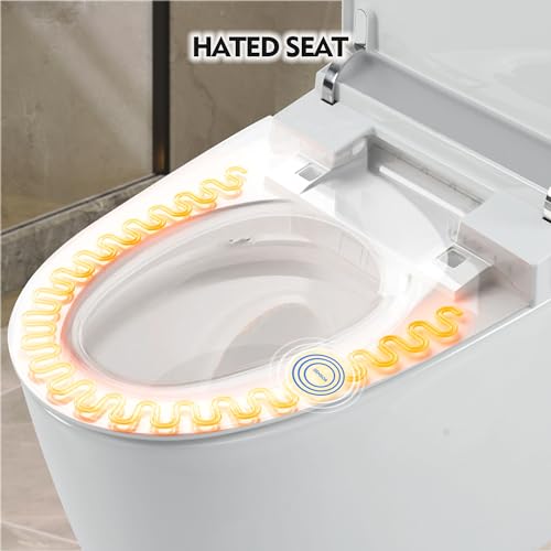 Inodoro inteligente sin tanque de una pieza moderno, blanco | sin bidé, asiento calefactado, descarga automática por sensor de pie, funcionamiento en apagones, tapa con cierre suave y luz nocturna miniatura 6
