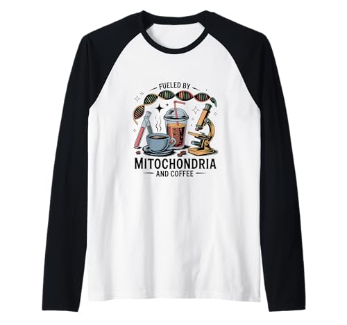 Profesor de ciencias divertido impulsado por la biología del café de las mitocondrias Camiseta Manga Raglan