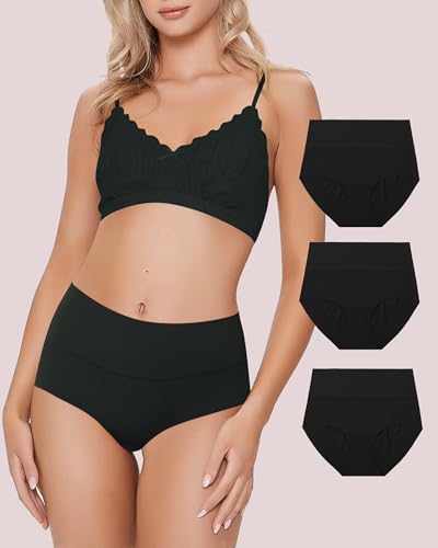 Calzones de Cintura Alta para Mujer: Suaves, Elegantes y con Detalles de Encaje. Versátiles para Todo Tipo de Atuendo - Negro