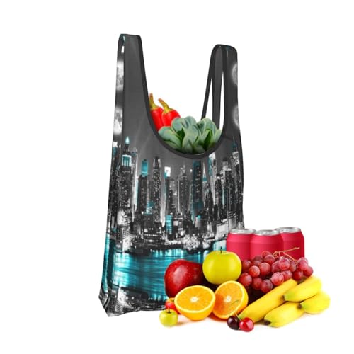 New York Paintings Print Grocery Shopping Bags Reusable With Flowers Plant Lover Gifts Shopping Bag Lightweight Foldable Bag2
