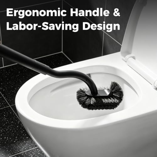 Image of Toilet Bowl Brush and Holder, OSCIOSS Toilet Brush Set with Ergonomic Design, Compact Size, Durable Bristles, RV Toilet Brushes & Holders for Dead Corner Clean (Black, 2pack)