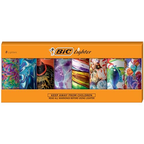 BIC Special Edition Blown Glass Series Maxi Pocket Lighters, Set of 8 Lighters
