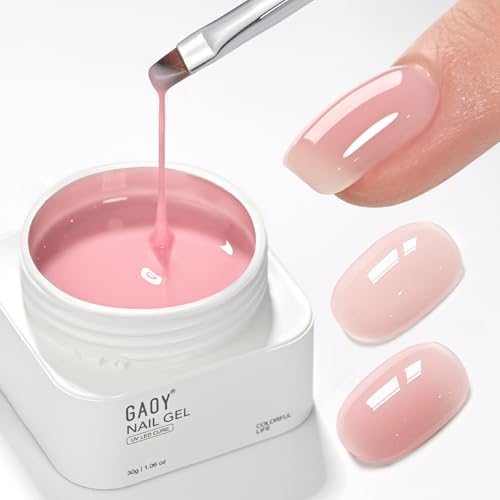 GAOY Colored Builder Base 30g with a Brush 4-in-1 Long Lasting Nail Builder Gel Nude Pink Natural Jelly Soak Off UV Light Cure Nail Strengthening Light Pink