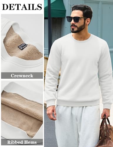 Image of TACVASEN Men's Crewneck Sweatshirt Warm Sherpa Lined Thermal Sweatshirts Heavyweight Long Sleeve Winter Fleece Pullover Shirt