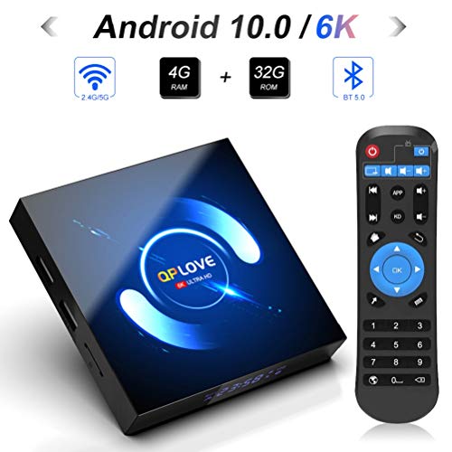 QPLOVE MAX+ Android 8.1 TV Box 4 GB RAM 64 GB ROM RK3328 Quad Core /H.265/ LAN 100/ WiFi 2.4 + 5.0 GHz/ BT 4.0/ H.265/HDR soporta 3D 4K Full HD con Mando a Distancia Mini Wireless Backlit Keyboard