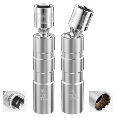 Maxentico Llave Bujias 14mm y 16mm, 2 Piezas Llave de Bujias Magnéticas, Spark Plug Socket, General Seat Llave Bujias, Llave para Quitar Bujía de Moto, Llaves de Bujia Pared Extrafina