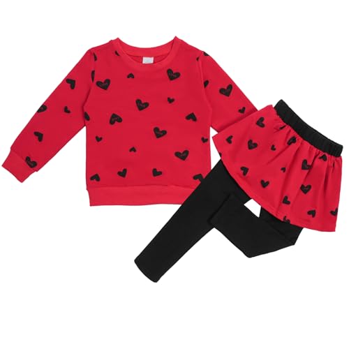QHKEPW Girls Outfits Set Kids Clothes 2-3 Years Love Heart Toddler Clothing Long Sleeve Sweatshirt T-Shirt Tops Leggings Trousers Round Neck Red