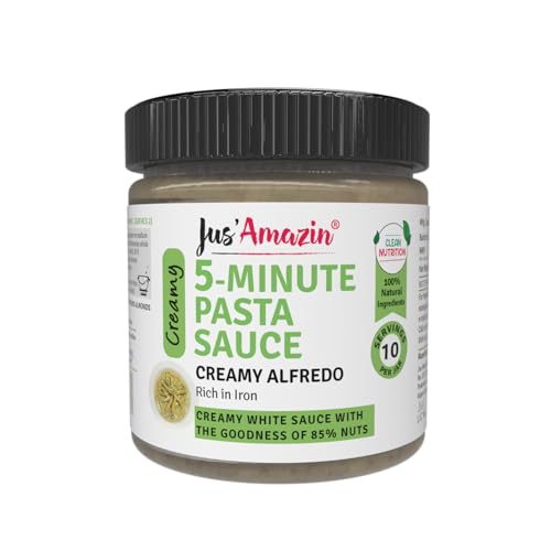 Image of Jus' Amazin 5-Minute Pasta Sauce - Creamy Alfredo (200g), Only 5 Ingredients, 100% Natural, 85% Nuts, Zero Additives, Ready to Cook, Italian Cuisine