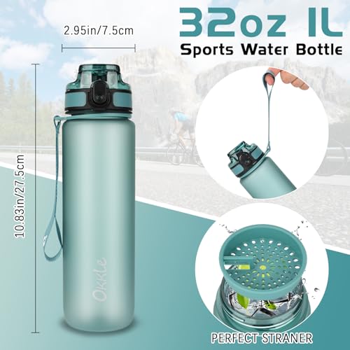 OKKLE Trinkflasche 1L BPA freie Wasserflasche mit Verschlussdeckel und auslaufsicher, geeignet für Fitnessstudio, Schule, Radfahren, Outdoor, Sport, Fitness