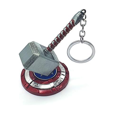 The Worthy Thors Hammer Mjolnir & Captain America Shield Keyring Keychain Bag Charm Combo Set Both Cover