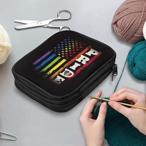 Image of Gay Crochet Hook Case Portable Rainbow Crochet Hook Organizer with Web Pockets for Knitting Needles Crochet Supplies Women Girls Gifts Holiday