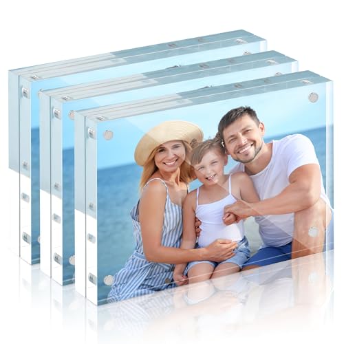 HOUSE DAY Acrylic Picture Frames 8x10, 3 Pack Magnetic 8x10 Picture Frame, Double Sided Clear 8 x 10 Photo Frame with Microfiber Cloth, Frameless FreeStanding 8x10 Frame Gift for Desktop Display