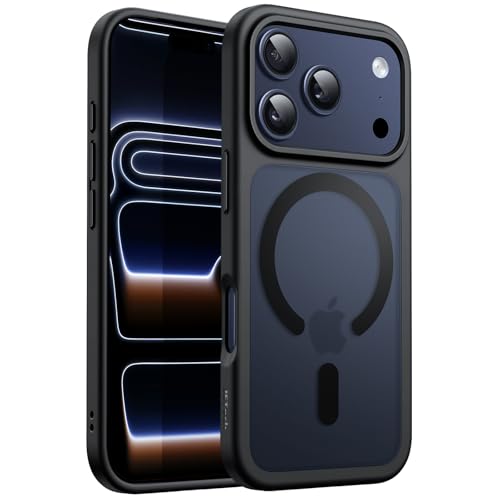 Image of JETech Magnetic Case for iPhone 17 Pro Max 6.9-Inch Compatible with MagSafe, Translucent Matte Back Slim Minimalist Shockproof Phone Cover (Black)