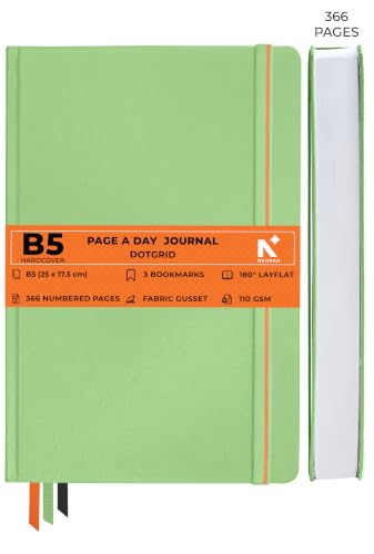 Image of NEORAH -B5 DOTTED | 368 Pages - 110 Gsm | PAGE A DAY JOURNAL (25x17.5 cm)-Hardcover Dot Grid Notebook |Back Pocket |3 Silk Book Mark - Completely HANDMADE for Journaling,Note Taking- LIGHT GREEN