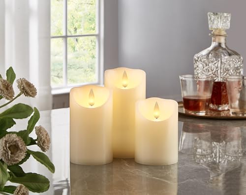 Image of Flameless Pillar Candles Flickering with Remote Timer, Battery Operated LED Candles Up to 400 Hours, 3D Moving Flame Real Wax Candles. (Ivory with Scalloped Edge)