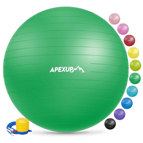 APEXUP Yoga Ball Exercise Ball Anti Slip Heavy Duty for Fitness, Balance & Core Workout S (15"~18") 45cm Dark Green