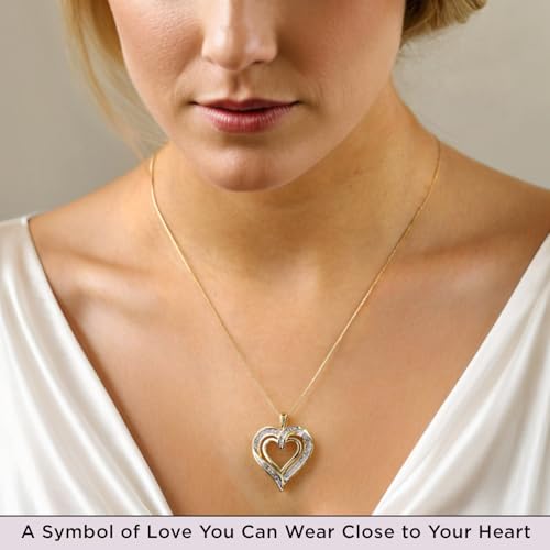 Jewelili Heart Pendant Necklace for Women | Fine Jewelry with Natural White Round & Baguette Diamonds 1/4 or 1/2 CTW | Sterling Silver or Yellow / Rose Gold Plated | 18" Box Chain | Birthday Gift for Her3