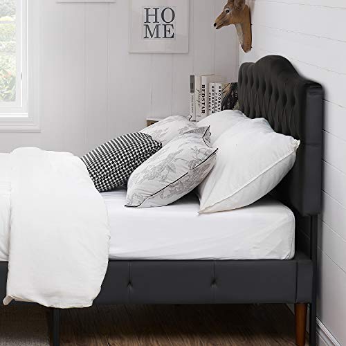 Vecelo Faux Headboard Upholstered Heaboards Diamond Tufted Modern Bed Backboard, Full Size, Full/Full Xl, Leather Black #TOP1