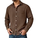 Aniywn Mens Warm Shirts Long Sleeve Button Down Waffle Shirt Jacket Casual Lightweight Overshirts Fashion Tops with Pocket Brown