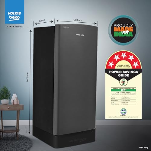 Image of Voltas Beko, A Tata Product 183 L 5 Star Direct Cool Single Door Refrigerator With Fresh Box Technology (RDC215A /W0DGRTM0B00GO, DarkGrey, Base Drawer, Quick freezer)