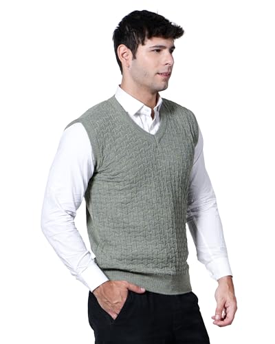Image of Men Woolen V-Neck Solid Plain Design Sleeveless Pullover Heavy Rainbow Fabric Winter Wear Pure Wool Cardigan for Men Fully Warm Pullover Free Sizes