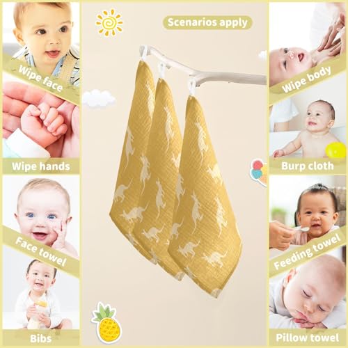 Image of vvfelixl Kangaroo Australia Animals Baby Burp Cloths Baby Muslin Washcloths for Boys Girls Cotton Baby Face Towel for Newborn Infants Soft and Absorbent 11.8 X 11.8 in, 5 Pack