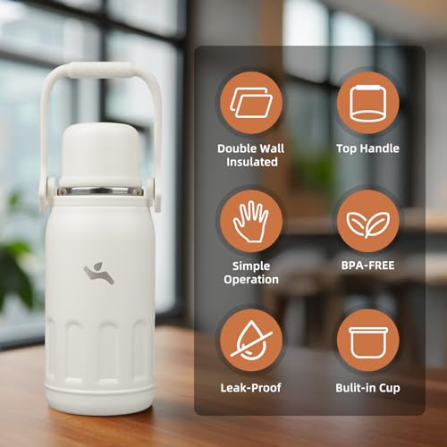 Image of Konokyo 27oz Thermos for Cold Drinks, Insulated Water Bottle, Beige