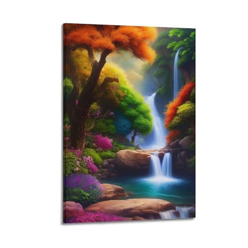 Poster cascade Seven Colored Falls Under The Stars sur toile moderne pour chambre 50x75 cm