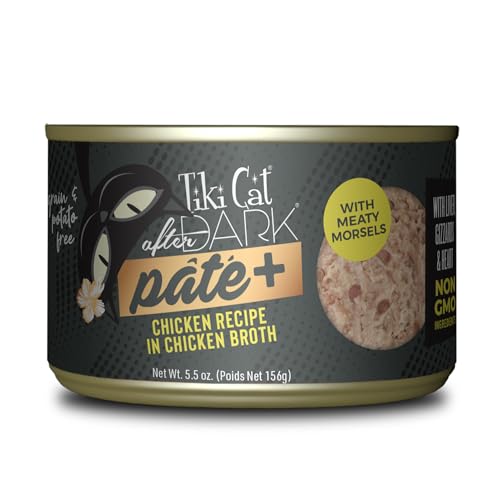 Image of Tiki Cat After Dark Pate+ Wet Cat Food, Chicken, 5.5 oz. Cans (Pack of 8) | Wet Cat Food, Pate+, Chicken with Organ Meat, High Protein, High Moisture for Hydration, Nutrient Dense, 5.5 oz Cans, 8 Pack