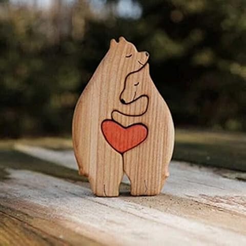 BINGFENG Hand-Carved Wooden Cuddling Animals,Red Love Heart Elephant Decoration,Best Gift to Your Loved One,Wooden Elephant, Bear and Hedgehog(Color:Bear,Size:) Cover