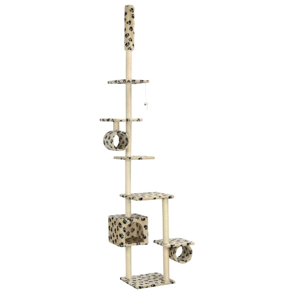 Arbre à chat géant de 260 cm avec niche et jouet suspendu beige