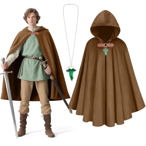 BSBUY Cape a Capuche pour Homme Femme, Cape en Velours Medievale avec Pendentif Broche Feuille, Deguisement Medieval Cape Medievale, Deguisement Halloween Cape...