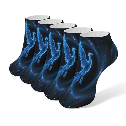 VstaDank Blue Phoenix Ankle Socks 5 Pairs Fashion Invisible Low Cut Sock for Adult Casual Short Sock Soft Cozy No Show Socks
