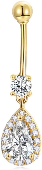 Opal CZ Dangle Belly Button Rings for Women 925 Sterling Silver 16G Heart Teardrop Sun Navel Rings Belly Piercing Jewelry Gift