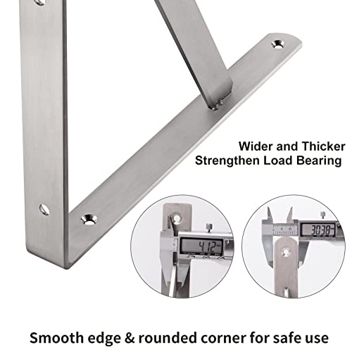 Image of YUMORE Shelf Bracket 18 inch, Heavy Duty Stainless Steel Solid Shelf Support, Max Load: 550lb, Corner Brace Joint Right Angle Bracket, DIY L Bracket, 2 Pack | Stainless Steel, 550 LB Load Capacity, Reinforced Triangle Design, Easy Installation, Indoor & Outdoor Use