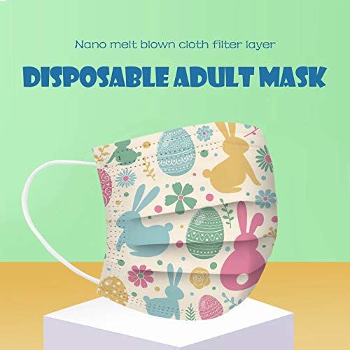 100PC Adults Easter Disposable_Face_Mask 3 Ply for Men Women Easter Rabbit Eggs Theme Printed Face_Covering,Breathable Safety Protective Bandanas - Image 3