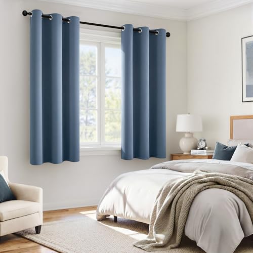 Image of MIULEE Stone Blue 100% Blackout Curtains for Bedroom 40x63 Inch Long | 2 Thick Layers Thermal Insulated Window Curtains with Black Liner, Noise Reducing Grommet,Drapes for Living Room, 2 Panels