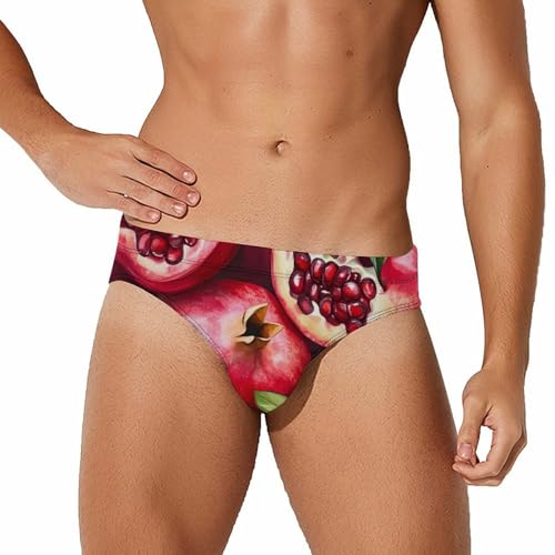 Pomegranates Printed Swim Briefs for Men Sexy Bikini Swimwear Elastic Beach Trunks Bathing Suit