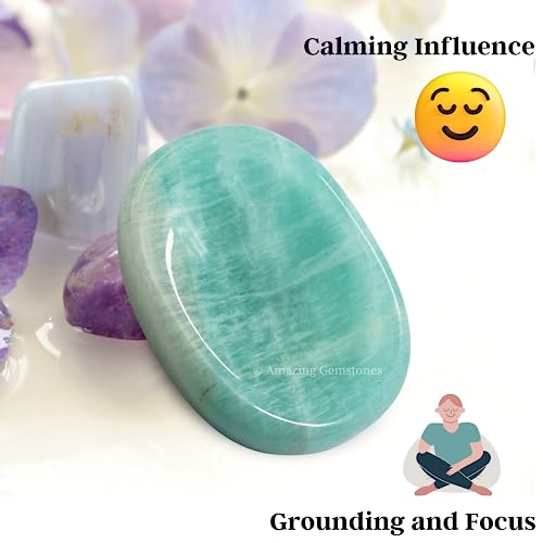 Image of Amazing Gemstone Amazonite Worry Stone Crystals and Healing Stones for Stress Relief Gifts - Piedra Crystal Fidget for Meditation, Relaxation - Unique Stocking Stuffers and Birthday Gifts