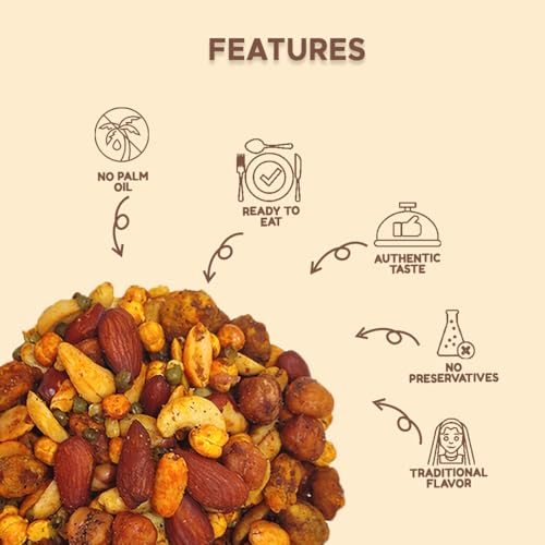 Image of Being Bania Royal NutMix | No Palmolein Oil | Party Mix Namkeen, Desi Trail Mix with Cashews, Almonds, Peanuts, Chickpeas, Green Gram Mix | Premium Namkeen Chakna | 280g