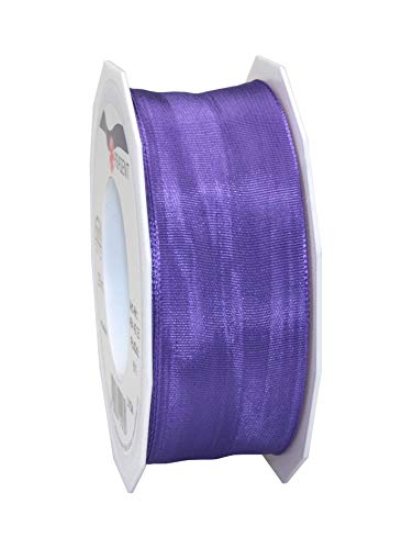 Präsent - Lyon Wired Taffeta Ribbon Purple 40 mm Width, 25 m Length, 40 mm - 25 m