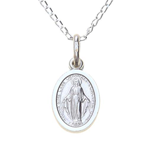 Alexander Castle Small 925 Sterling Silver Miraculous Medal Catholic Necklace - 12mm x 9mm Miraculous Medal with 16
