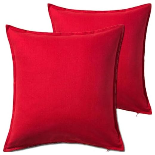 2 Pack Solid Red Decorative Throw Cushion Pillow Cover Cushion Sleeve for 20"x 20" Insert , 100 Percent Cotton