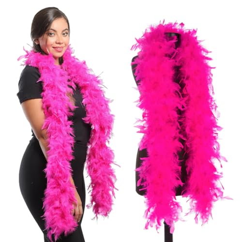 DOKRIN Boa,Strisce di piume di tacchino rosso rosa 2M/Sciarpa di piume grande, adatte per decorazioni nuziali e confezioni fai da te per bouquet