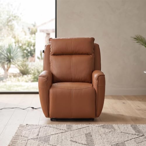 Image of Royaloak Lorenzo Italian Leather Power Recliner Sofa 1 Seater, Body Touch Genuine Leather, Electric Recliner with USB Port, Tufted Luxury Home Theatre Seating, W 35.03 X D 37 X H 40.94 Inches