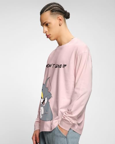 Image of Bewakoof Official Tom & Jerry Merchandise Men's 100% Cotton 220 GSM Graphic Print Oversized Fit Round Neck T-Shirt