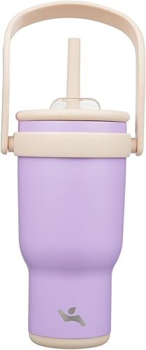 Miniatura 41 de Vaso de 14 onzas con asa lateral, botella de agua aislada con popote y tapa 2 en 1, taza de acero inoxidable, taza de café de viaje, para deportes,