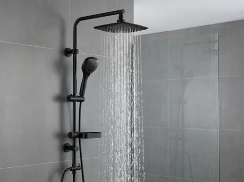 AQUALONA Aquacapri Shower Column Black Overhead & Handheld Shower 5 Different Sprays w/Aqualona Bath/Shower Mixer. TMV2 and WRAS Certified